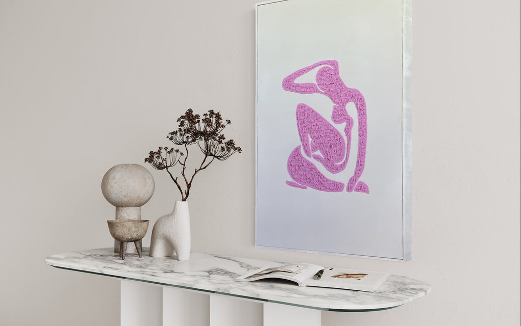 Pink on Cream Textured Girl 50 x 70