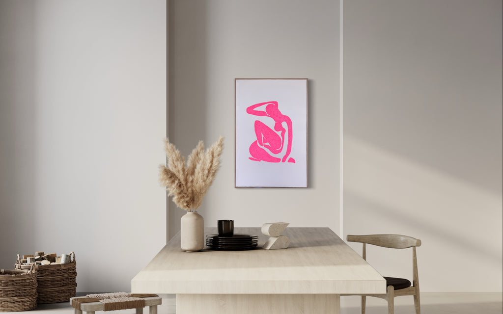 Neon Pink on White Textured Girl 50 x 70
