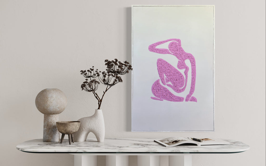 Pink on Cream Textured Girl 50 x 70
